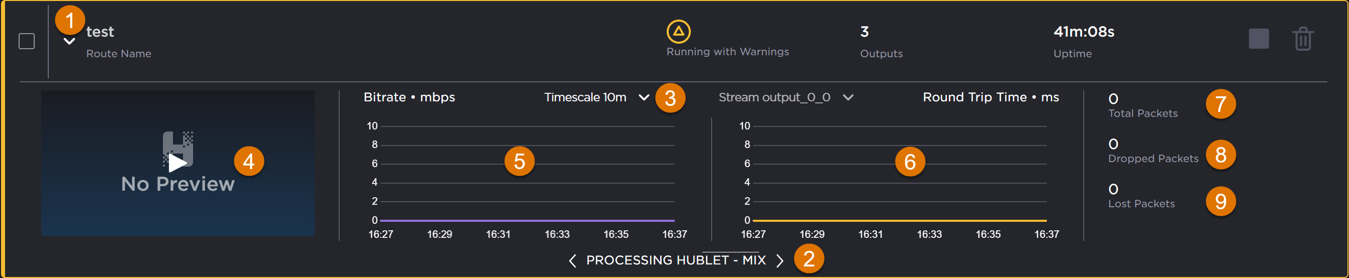 Route item's QuickView panel, labeled.