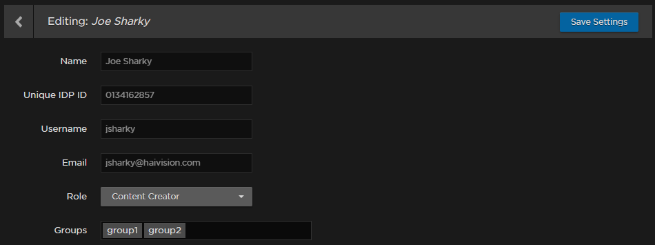 Edit User dialog