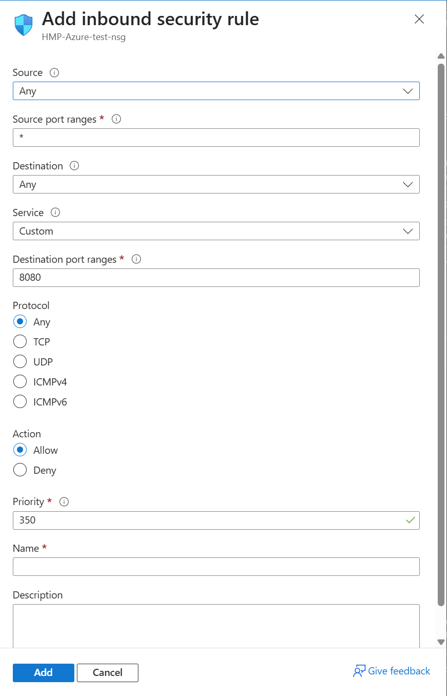 Add Inbound Security Rule