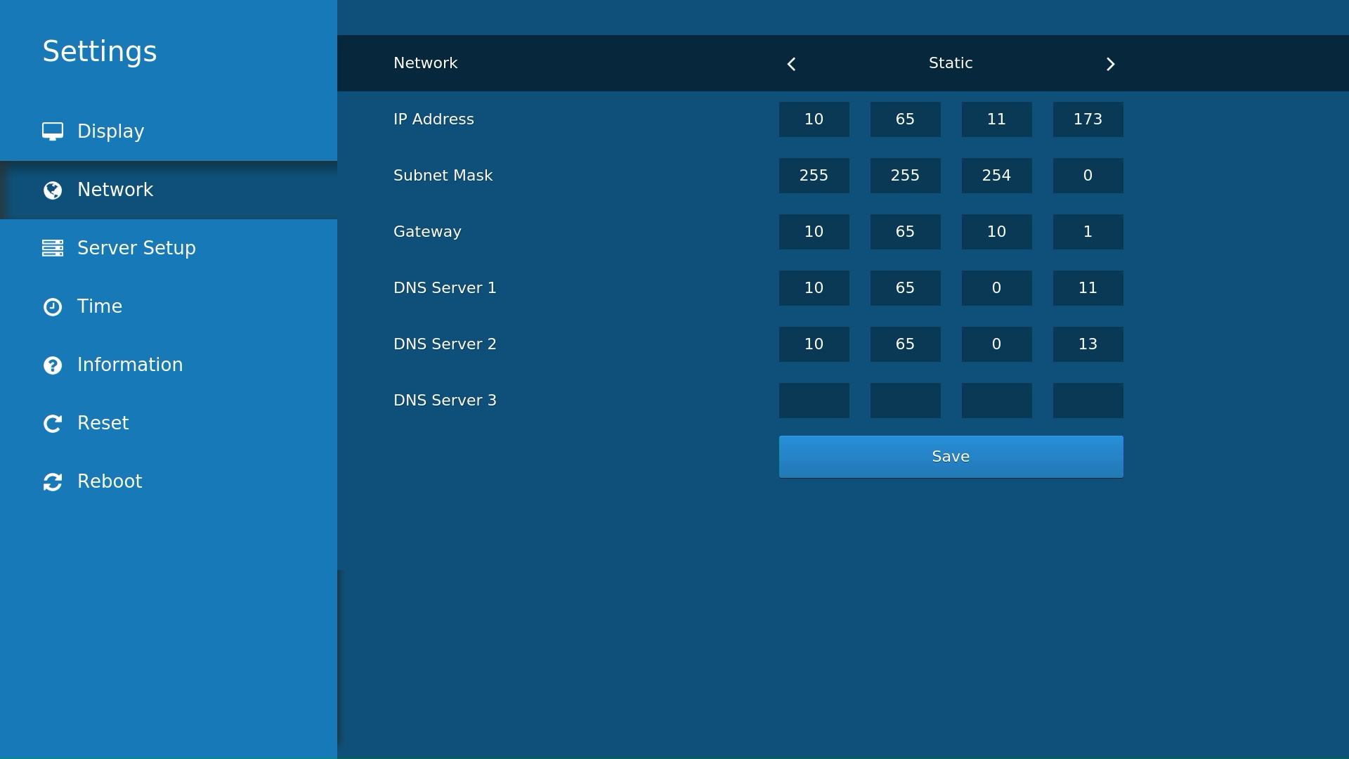 Network screen Static