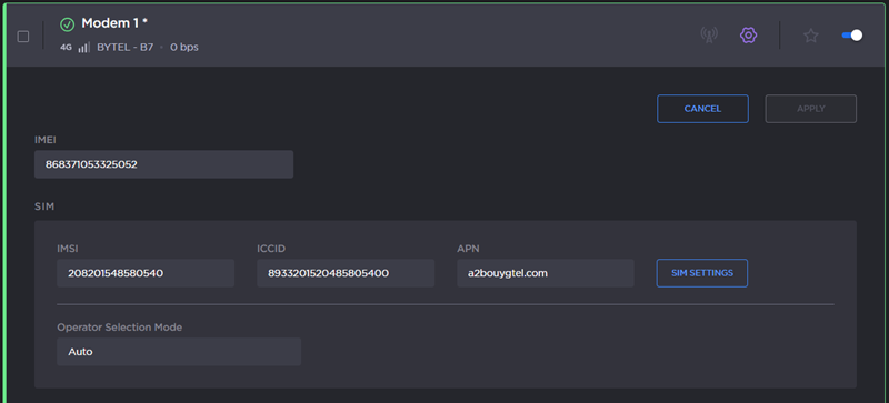 Modem settings