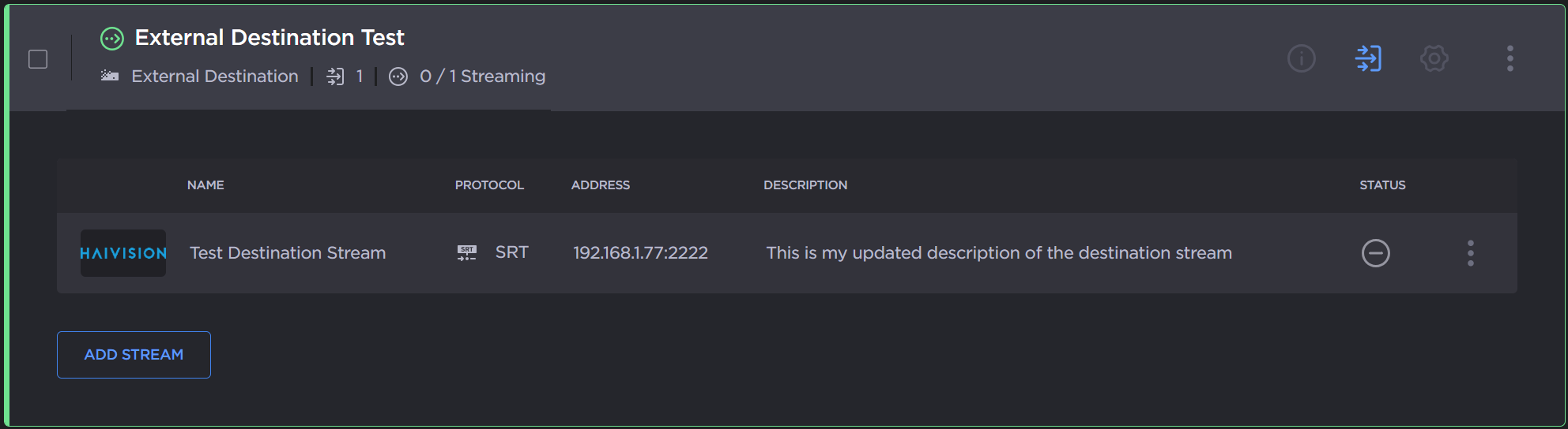 Updated Destination Stream