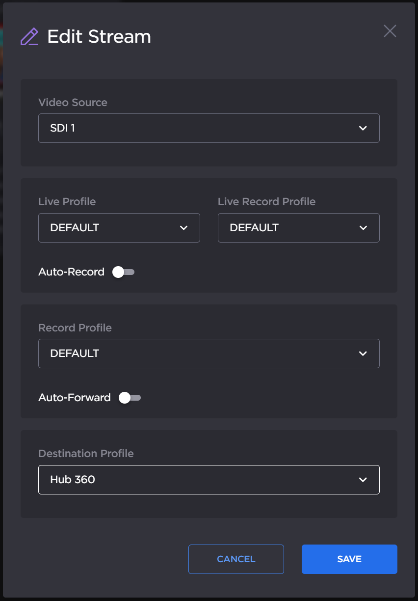 Stream Destination profile