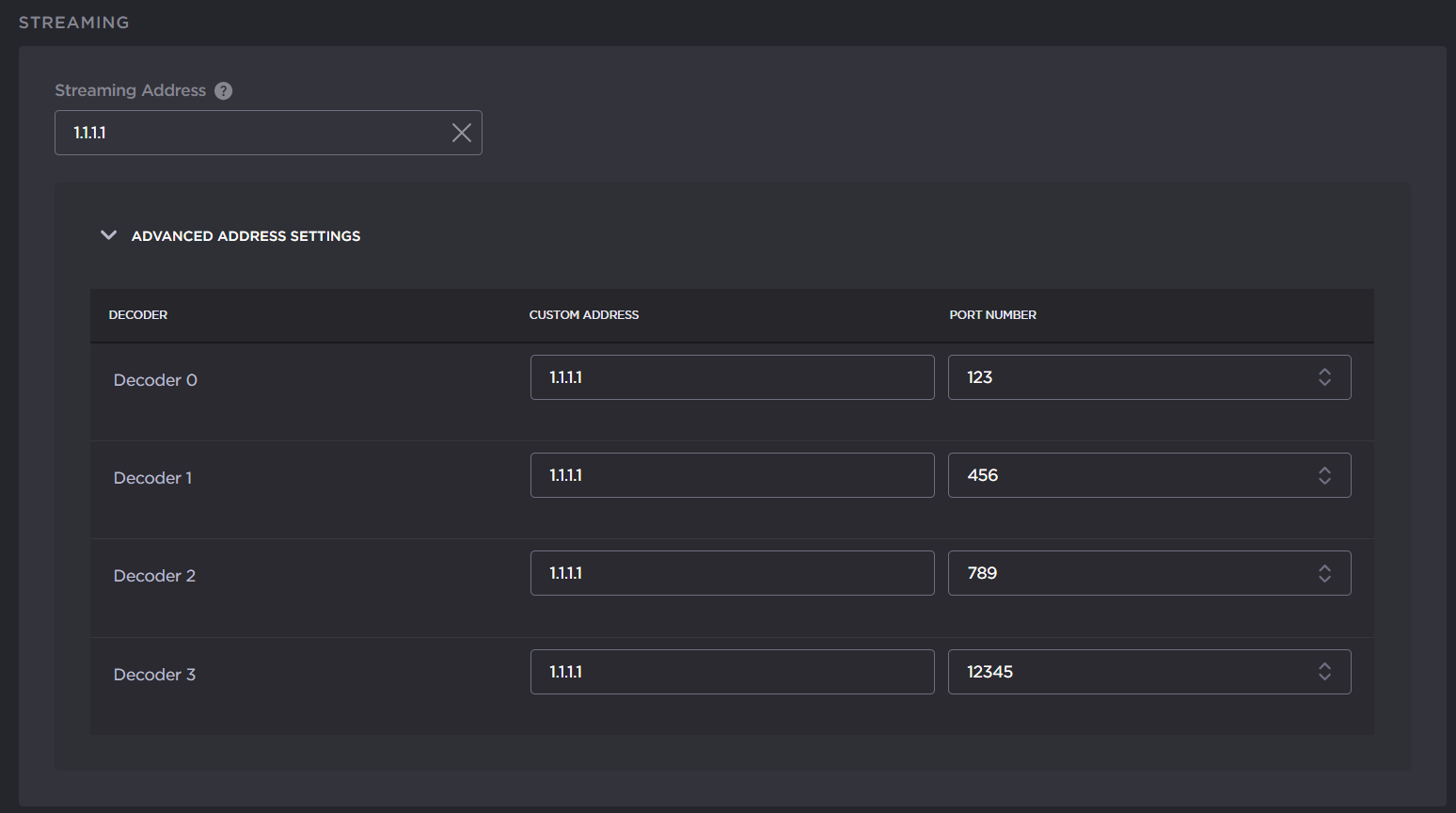 Streaming Address Port per Core