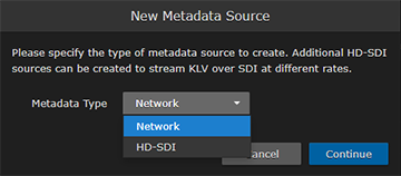 New Metadata Source (selecting Network)
