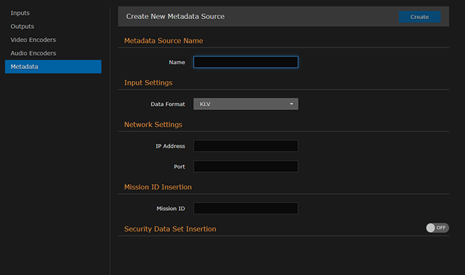Create New Metadata Source Page
