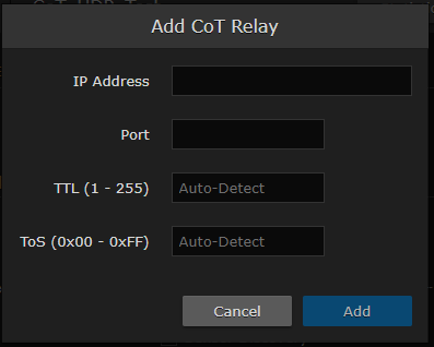 Add CoT Relay dialog