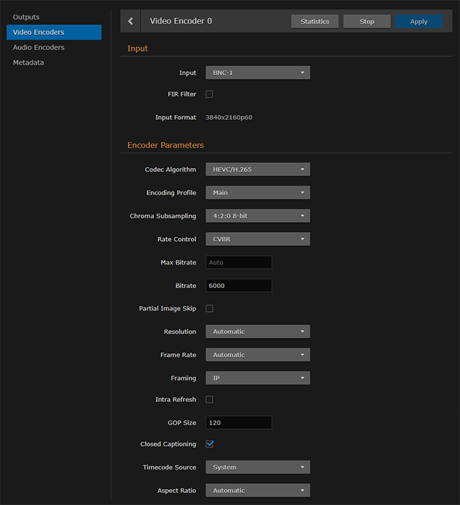 Video Encoder Detail View