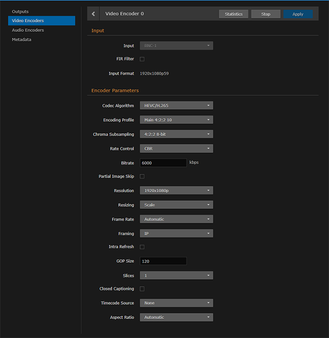 Video Encoder Detail View