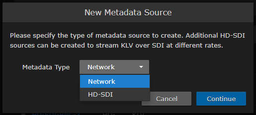 New Metadata Source (selecting Network)