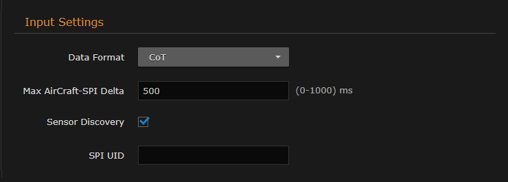 Input Settings Data Format Dropdown