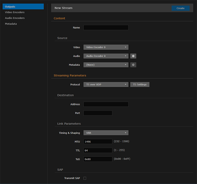 Outputs Detail View (new stream)