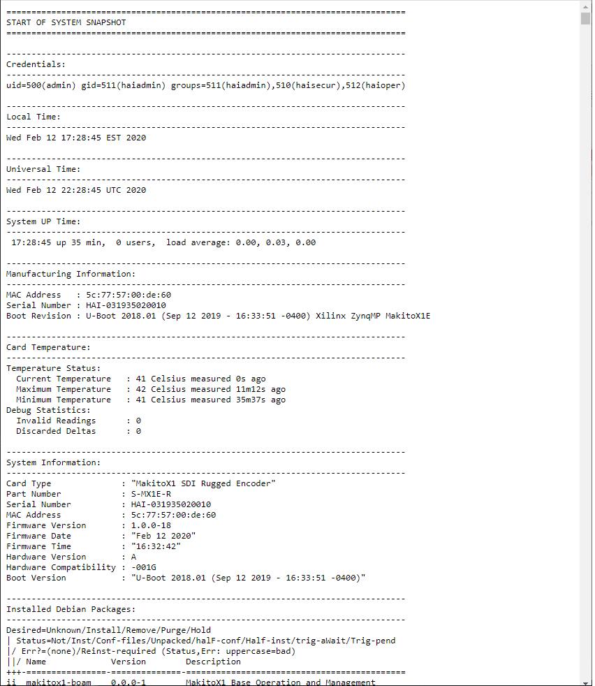 Sample System Information Snapshot