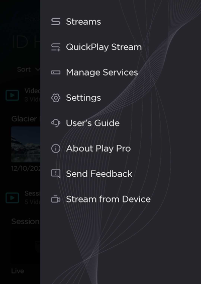 Side Menu when accessing an HMP Service