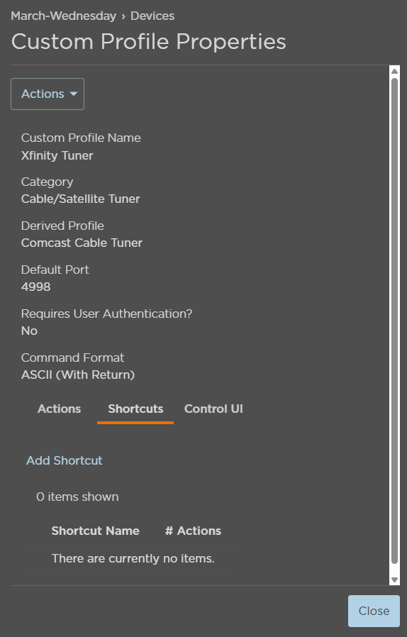 Shortcuts Tab in Custom Profile Properties