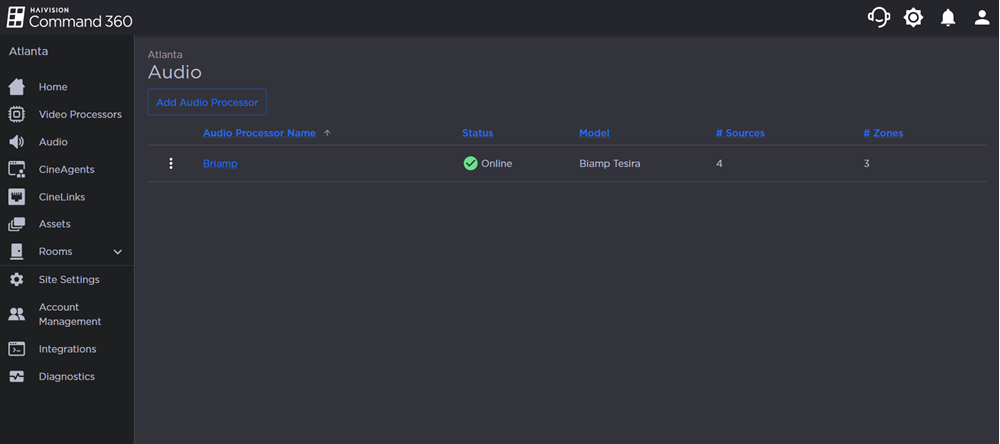 Audio Page with 1 Online Processor