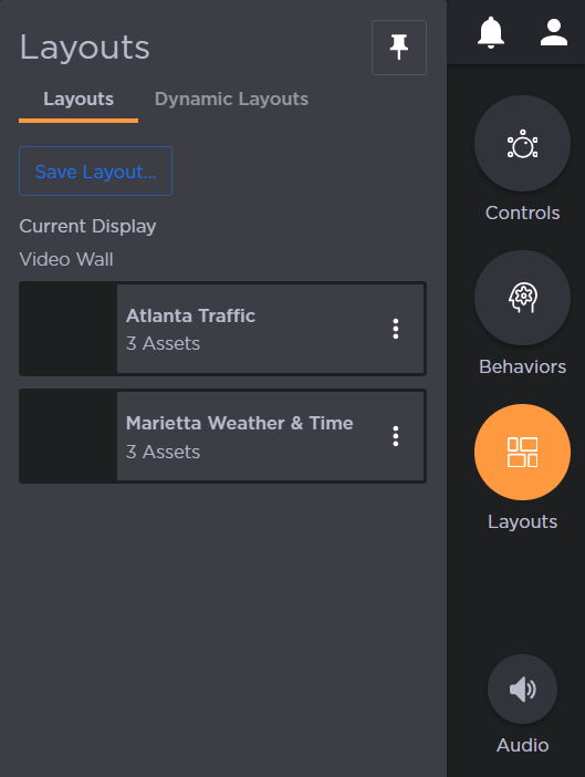 Layouts side panel with 2 layouts listed