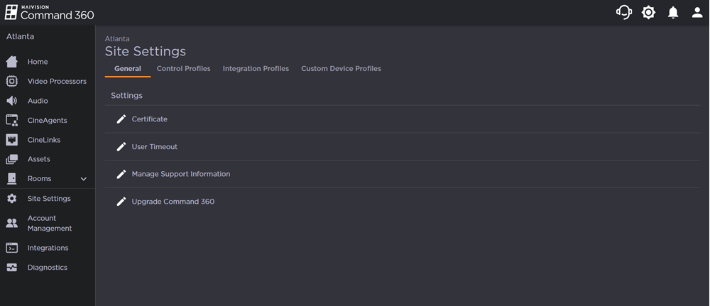 General Tab of Site Settings Page