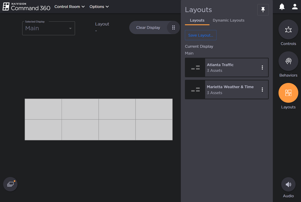 Layouts side panel on the Activity Interface