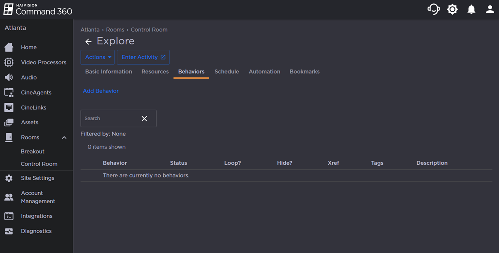 Behaviors tab