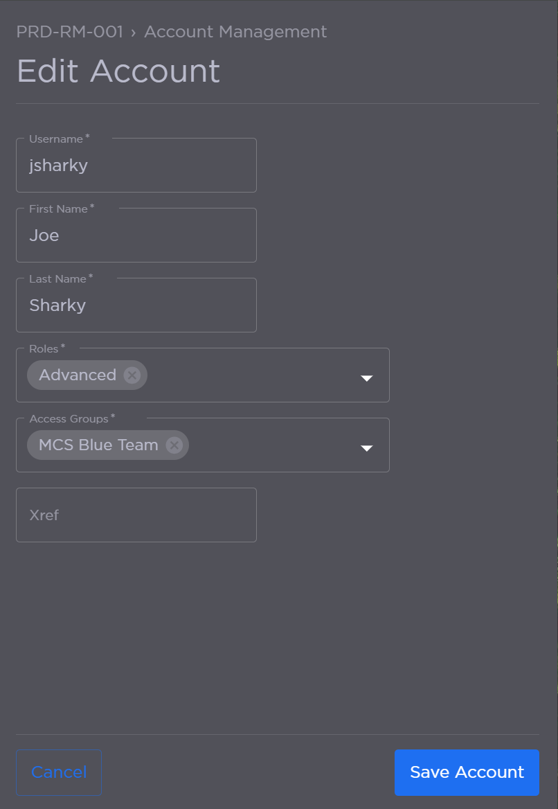 Edit Account Panel