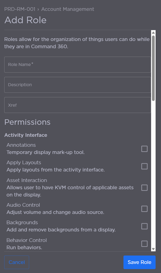Role Name, Description and Xref Fields