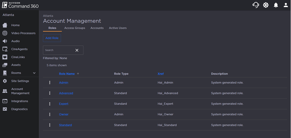 Roles Tab on the Account Management Screen
