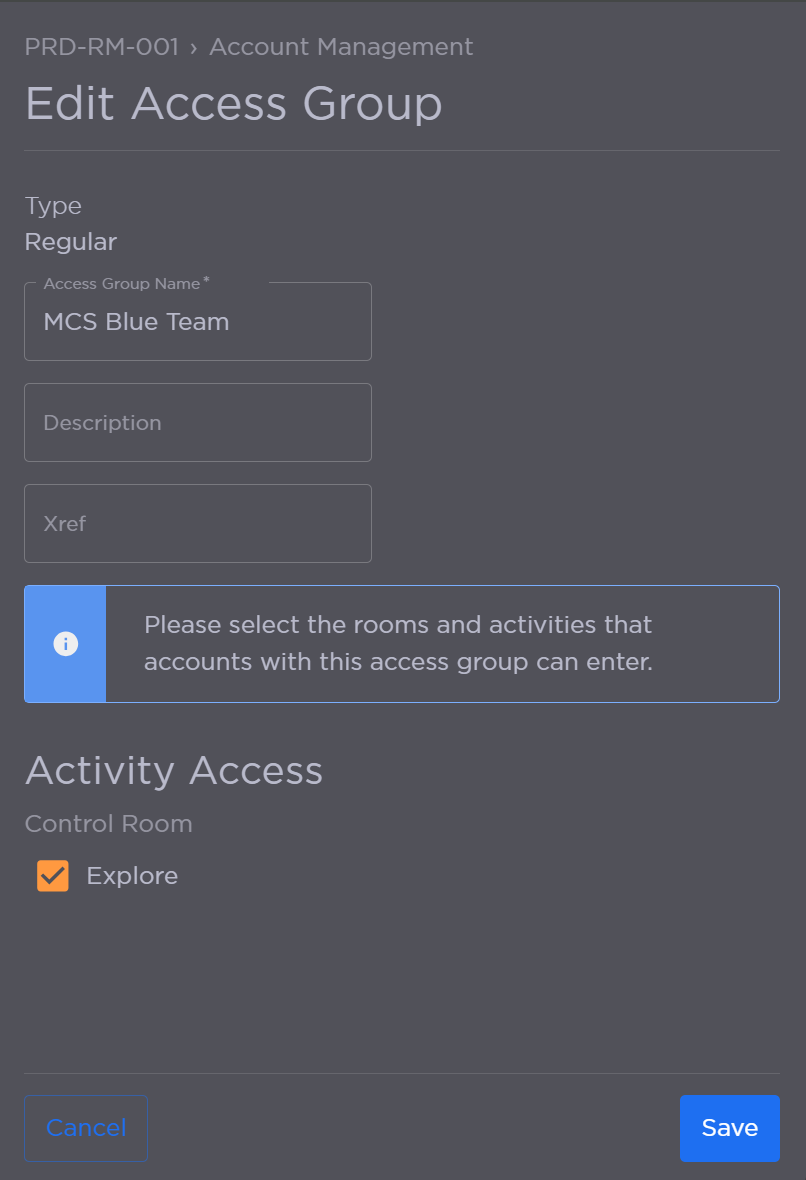 Edit Access Group Panel