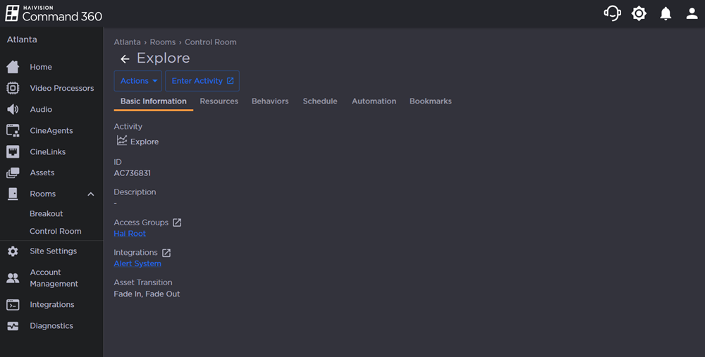 Activity Basic Information Tab