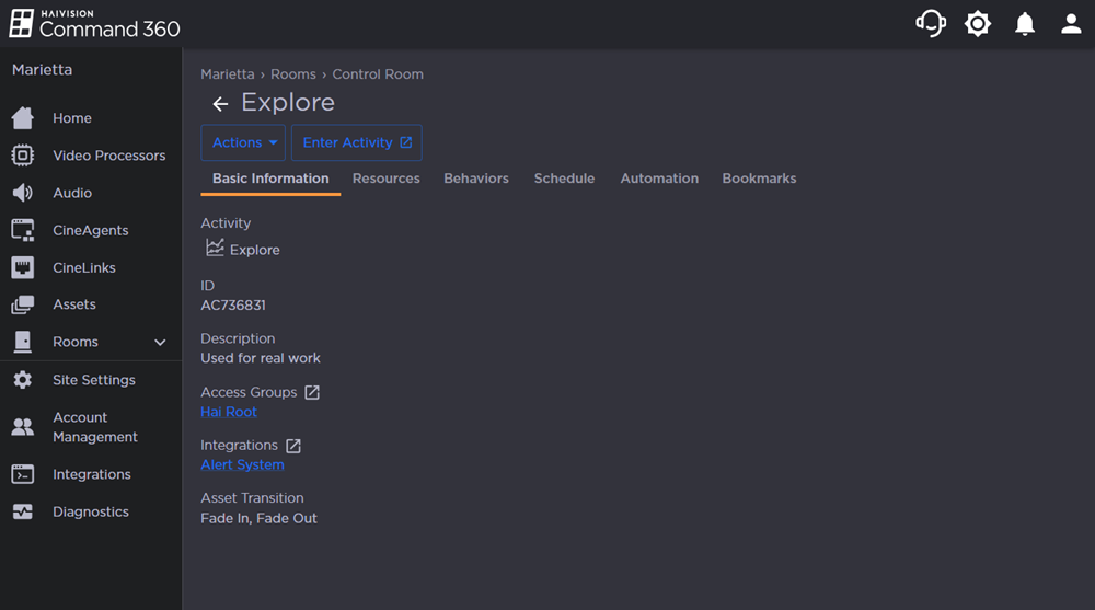 Activity Basic Information Tab
