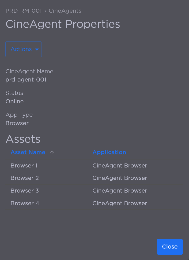 Properties Panel for a CineAgent Configured for Web Browsers