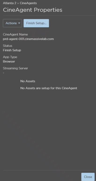 Properties Panel for an Unconfigured CineAgent