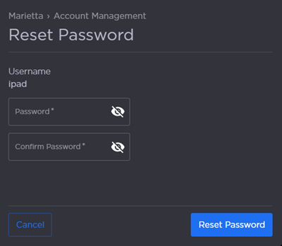 Reset Password Panel