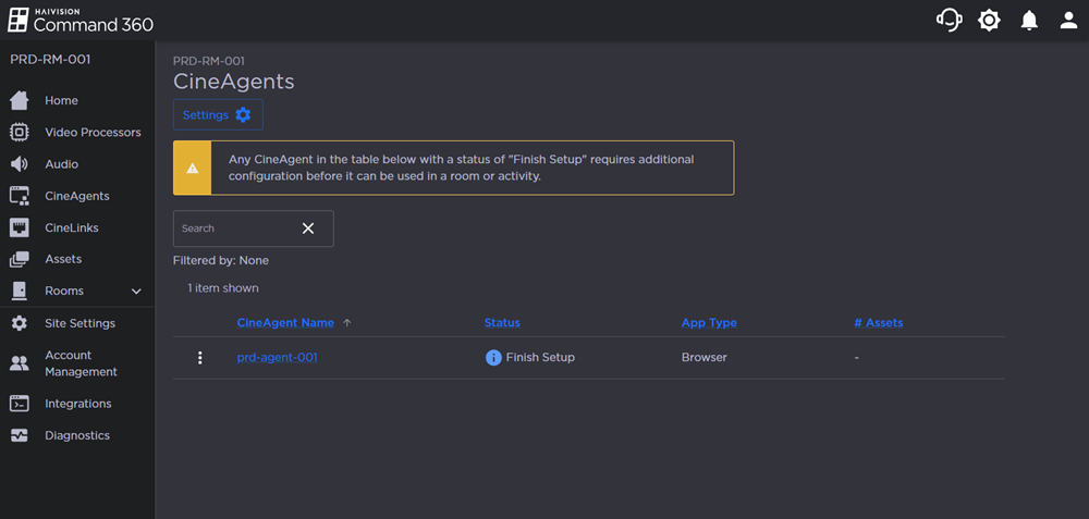 CineAgent with Finish Setup Status