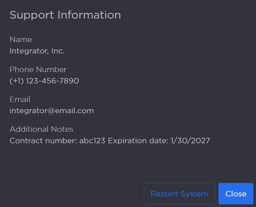 Support Information Modal