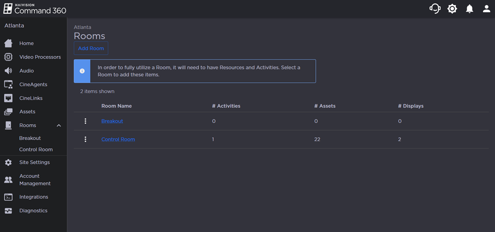 Rooms Screen with 2 Rooms Available