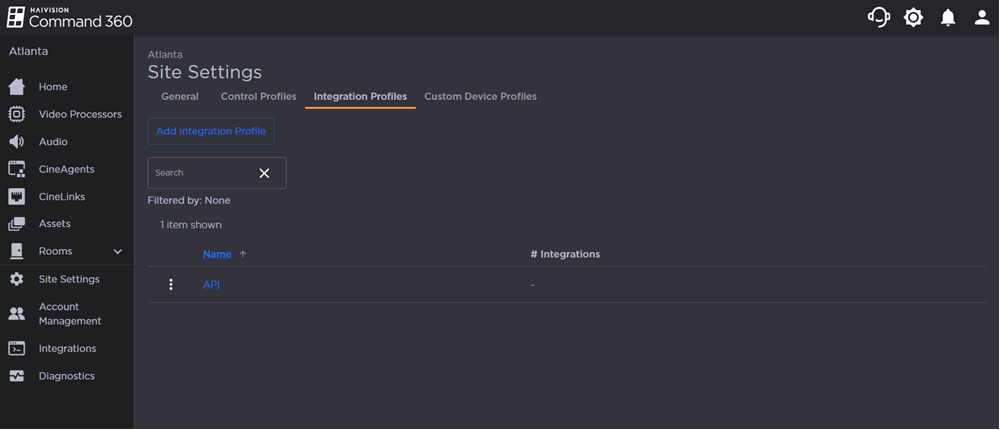 Integration Profiles Tab on Site Settings Page