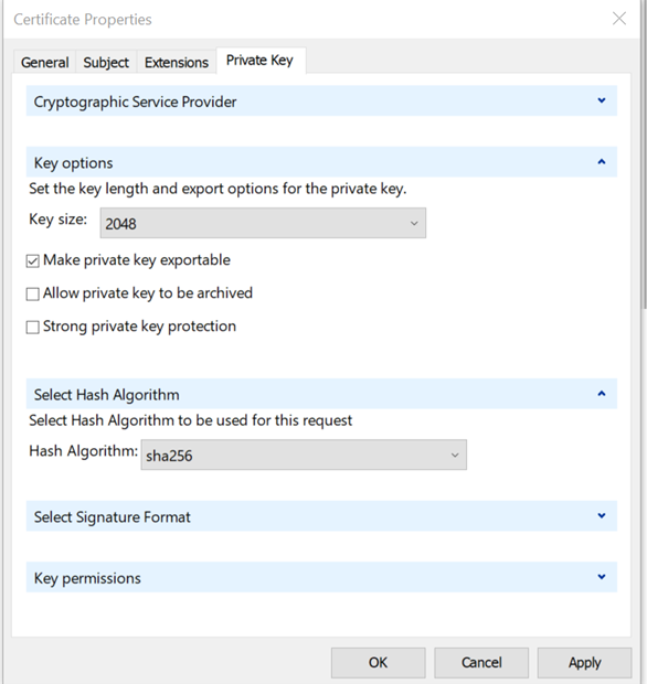 Private Key Hash Algorithm Menu