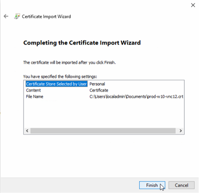 Certificate Import Wizard Confirmation