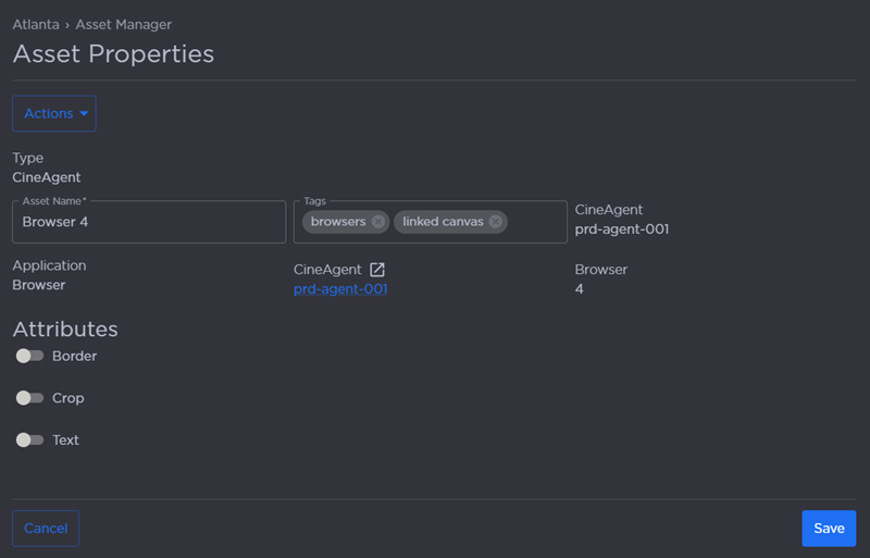 Browser Asset Properties Side Panel