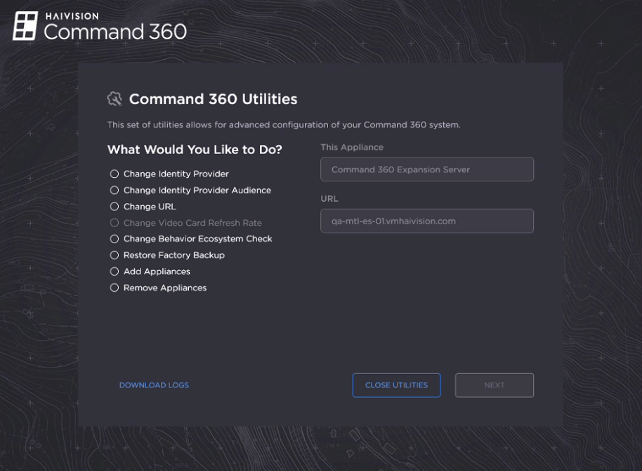 Command 360 Utilities Main Screen