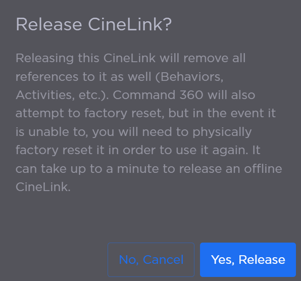 CineLink Release Confirmation Prompt