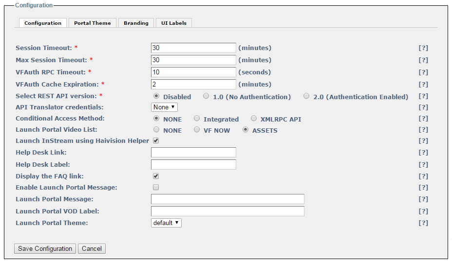 Furnace Configuration Page