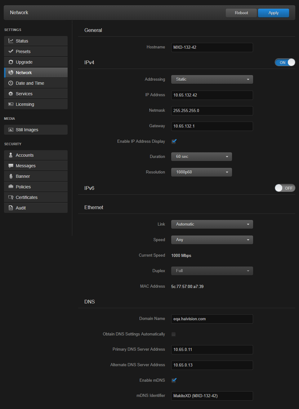 Network page (IPv4 only ON)