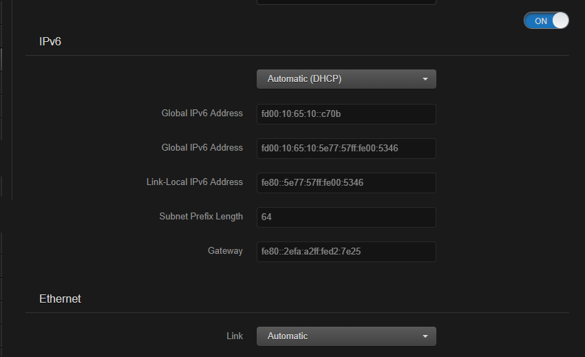 Network page (configuring IPv6)