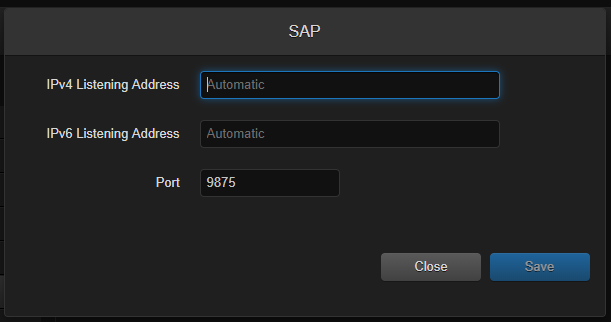 Services Page (SAP configure dialog)