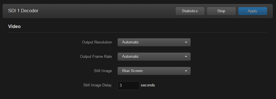 SDI 1 Video Settings