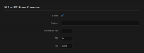 SRT to UDP Conversion Fields