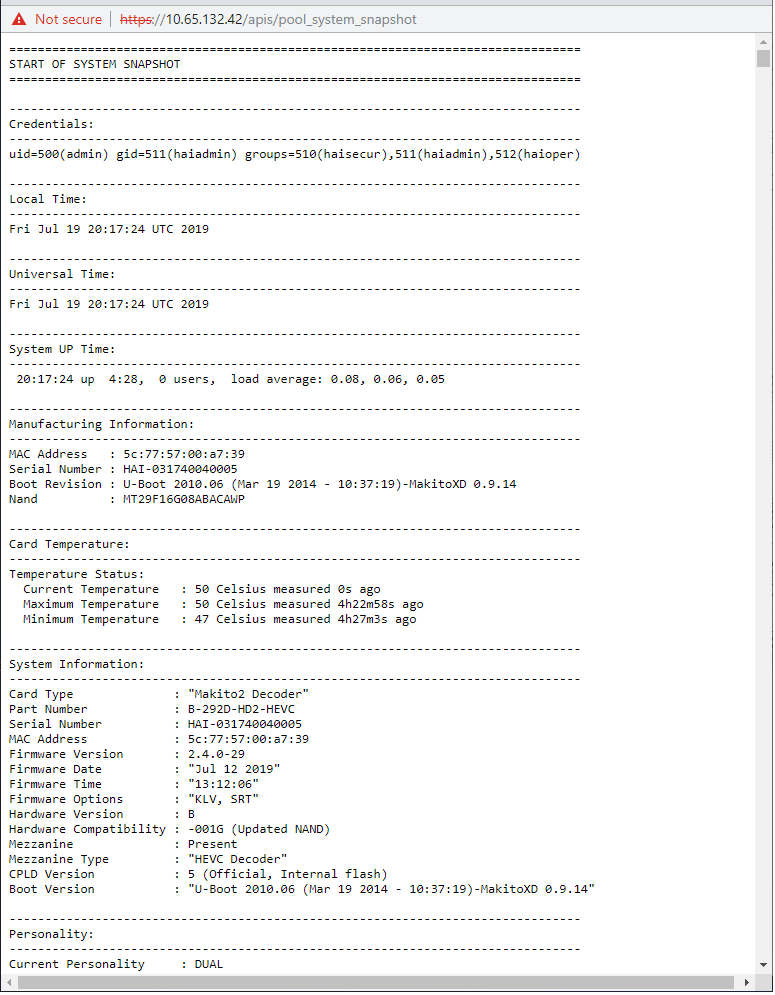 Sample System Information Snapshot