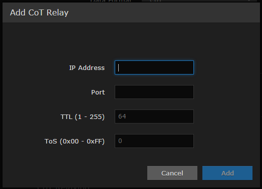 Add CoT Relay dialog